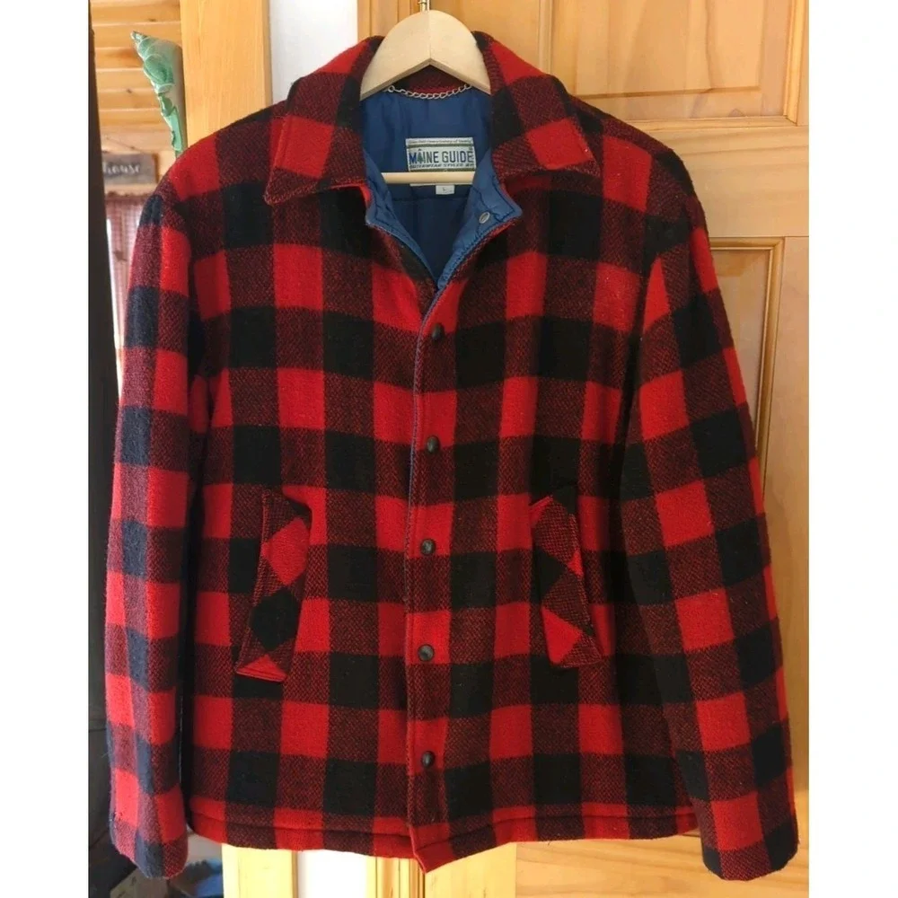 Vintage 60's Men Maine Guide‎ By Congress Wool Jacket Red Blue Plaid Size L